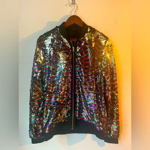 NWOT Abercrombie Pride Jacket, Rainbow Sequin, Front Zip, M/L